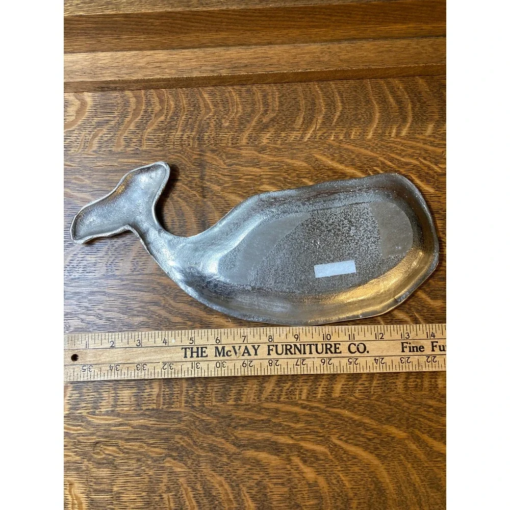 Vintage Cast Aluminum Whale Serving Tray Nautical Trinket Dish Silver 13.5 Inch